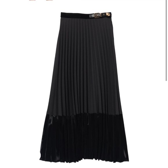 Sandro Velna Velvet-Detail Pleated Skirt XS 0/XS - Picture 15 of 16